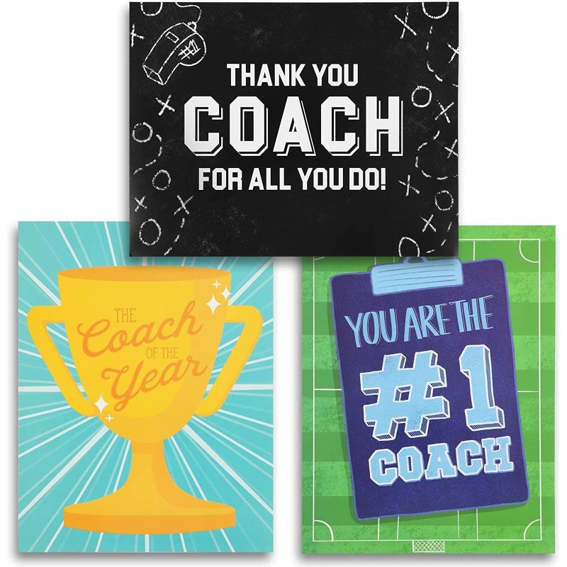 Pipilo Press Jumbo Thank You Coach Card - Blank Interior, Teacher Appreciation Gifts - Glossy Cardstock for Soccer & Gymnastics Coaches - Pack of 3-8.5 x 11 in - Image 1